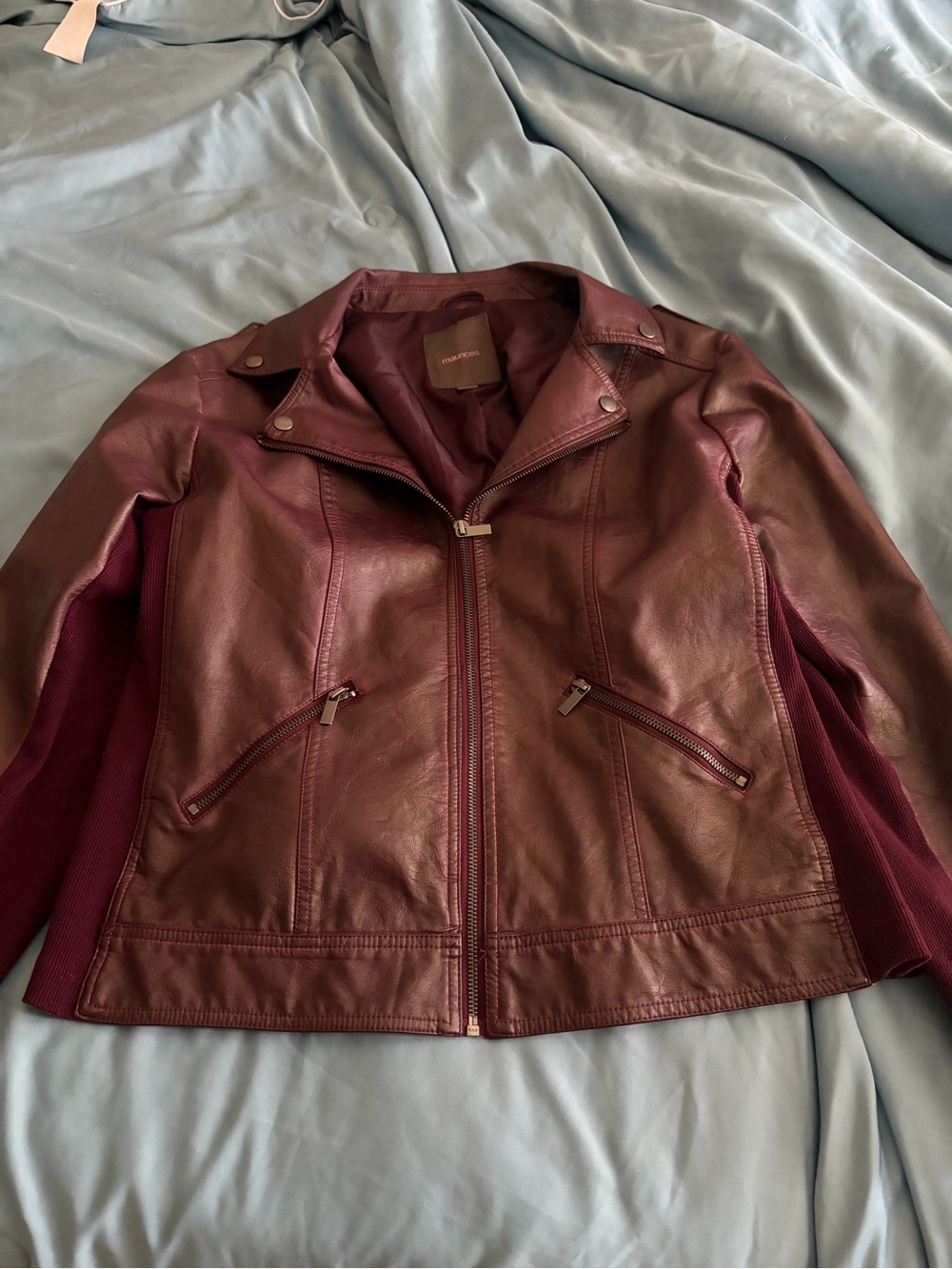 Maurices Burgundy Faux Leather Moto Jacket